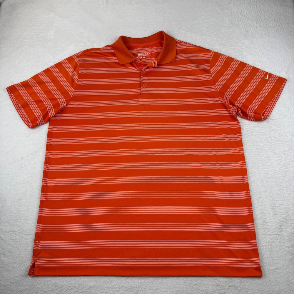 Nike Golf Polo Shirt Mens XL Orange Striped Dri-FIT Tour Performance 452505-802